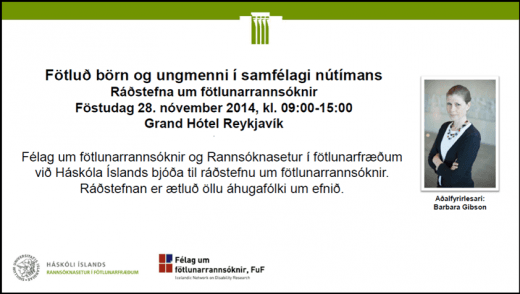 Fötluð börn og ungmenni í samfélagi nútímans (skráning)