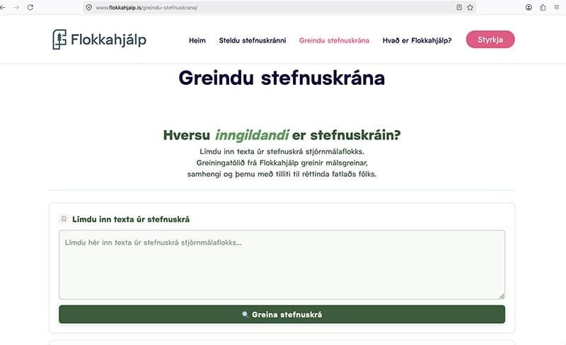 skjámynd af vefnum flokkahjálp.is