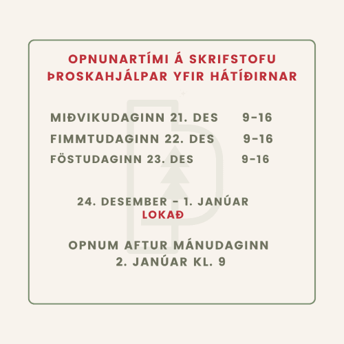 Opnunartími á skrifstofu Þroskahjálpar yfir hátíðirnar