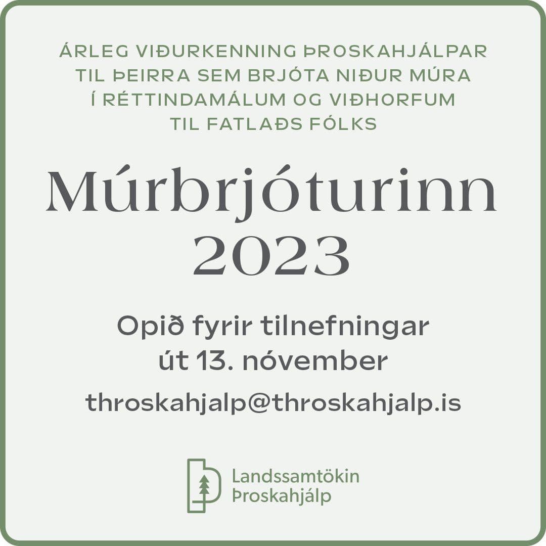 Auglýst eftir tilnefningum fyrir Múrbrjótinn 2023