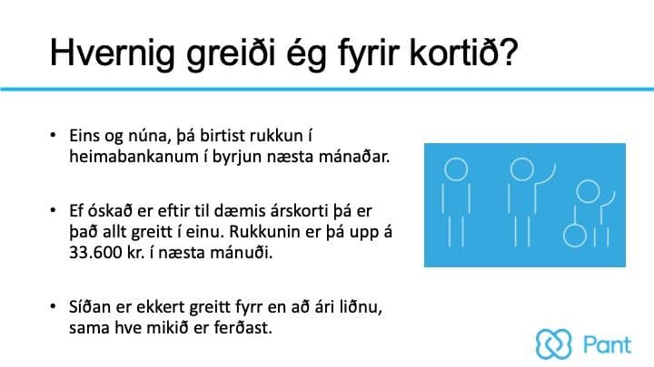 Pant - breyting á gjaldskrá, 16. janúar 2025. Blaðsíða 6 af glærukynningu. Textinn er um hvernig þú greiðir fyrir kortið.