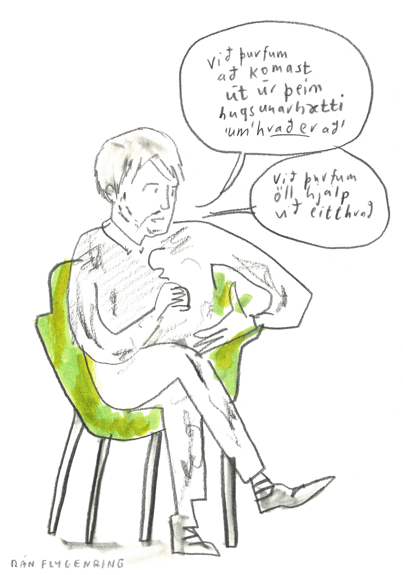 Teikning af Árna Viðari í sófaspjalli eftir Rán Flygenring