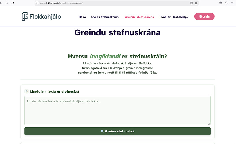 skjámynd af vefnum flokkahjálp.is