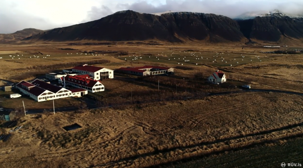 Loftmynd af Arnarholti. Skjáskot úr fréttatíma RÚV.