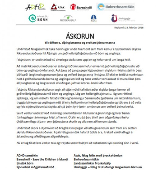 Áskorun vegna skýrslu Ríkisendurskoðunar