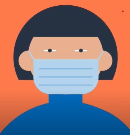 Skjáskot úr myndbandi almannavarna um rétta grímunotkun.