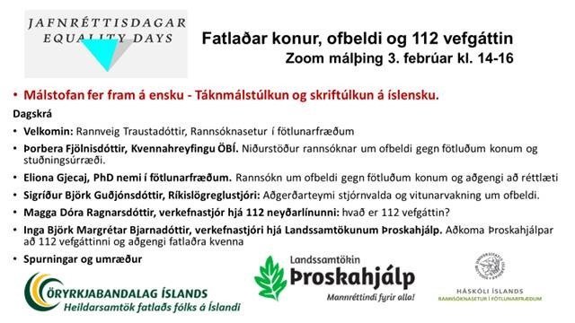 Málstofa: Fatlaðar konur, ofbeldi og 112 vefgáttin