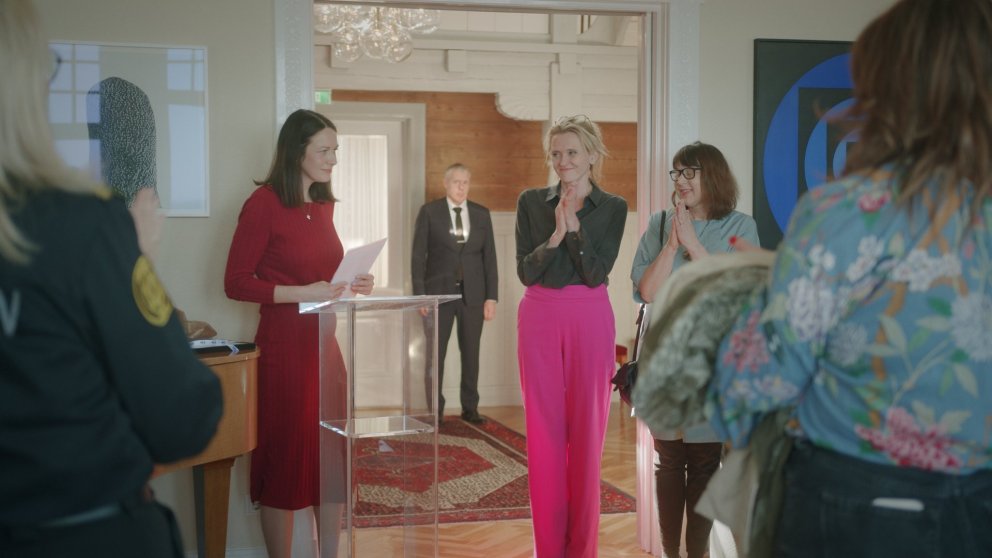 Katarzyna Kubiś við afhendingu verðlaunanna í Höfða ásamt Heiðu Björg Hilmisdóttur borgarstjóra og S…