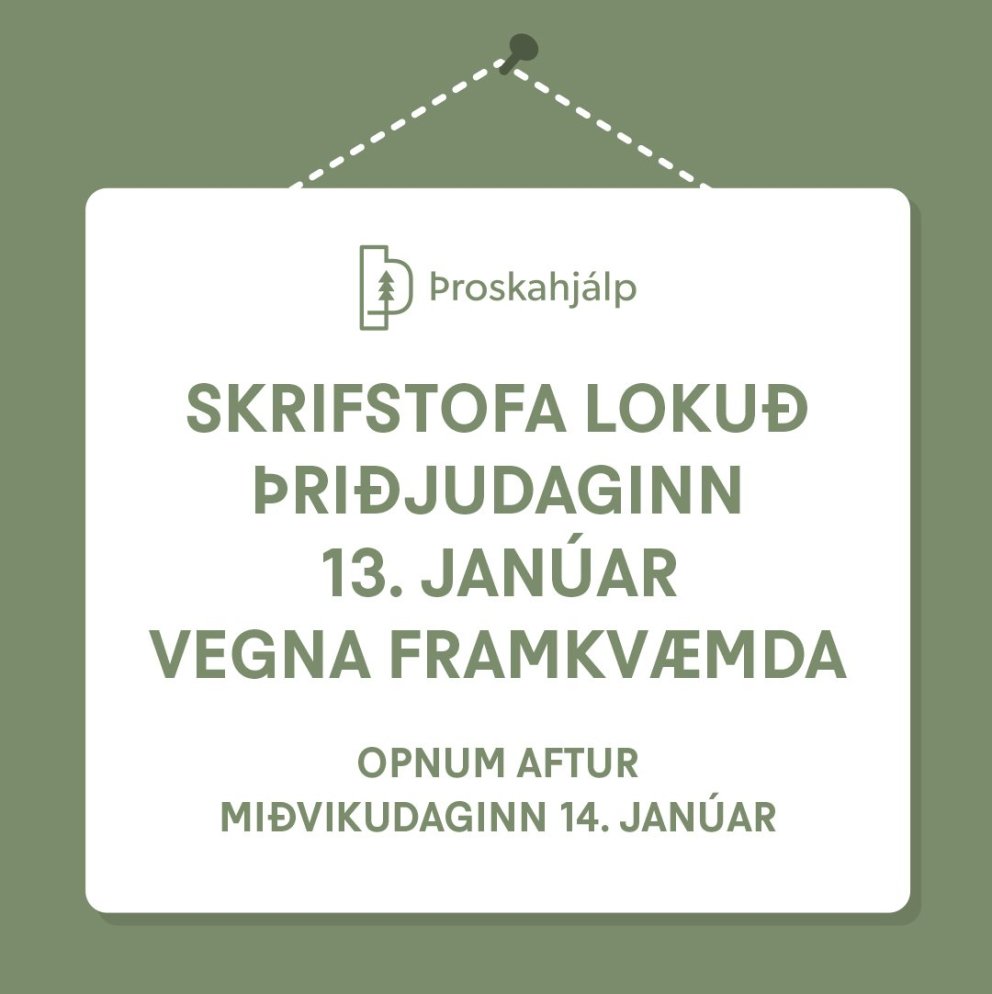 Skrifstofan lokuð þriðjudaginn 13. janúar