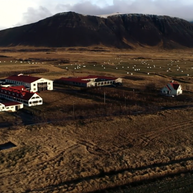 Loftmynd af Arnarholti. Skjáskot úr fréttatíma RÚV.