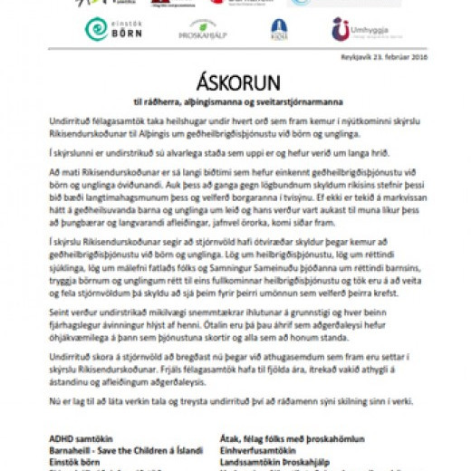 Áskorun vegna skýrslu Ríkisendurskoðunar