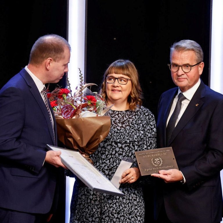 Sigrún Huld Hrafns­dótt­ir við viðurkenningarathöfnina. Ljósmynd mbl.is/Eggert Jóhannesson
