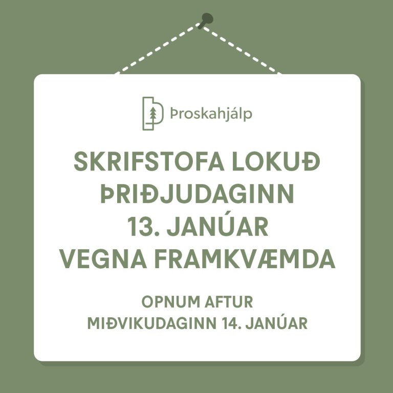 Skrifstofan lokuð þriðjudaginn 13. janúar